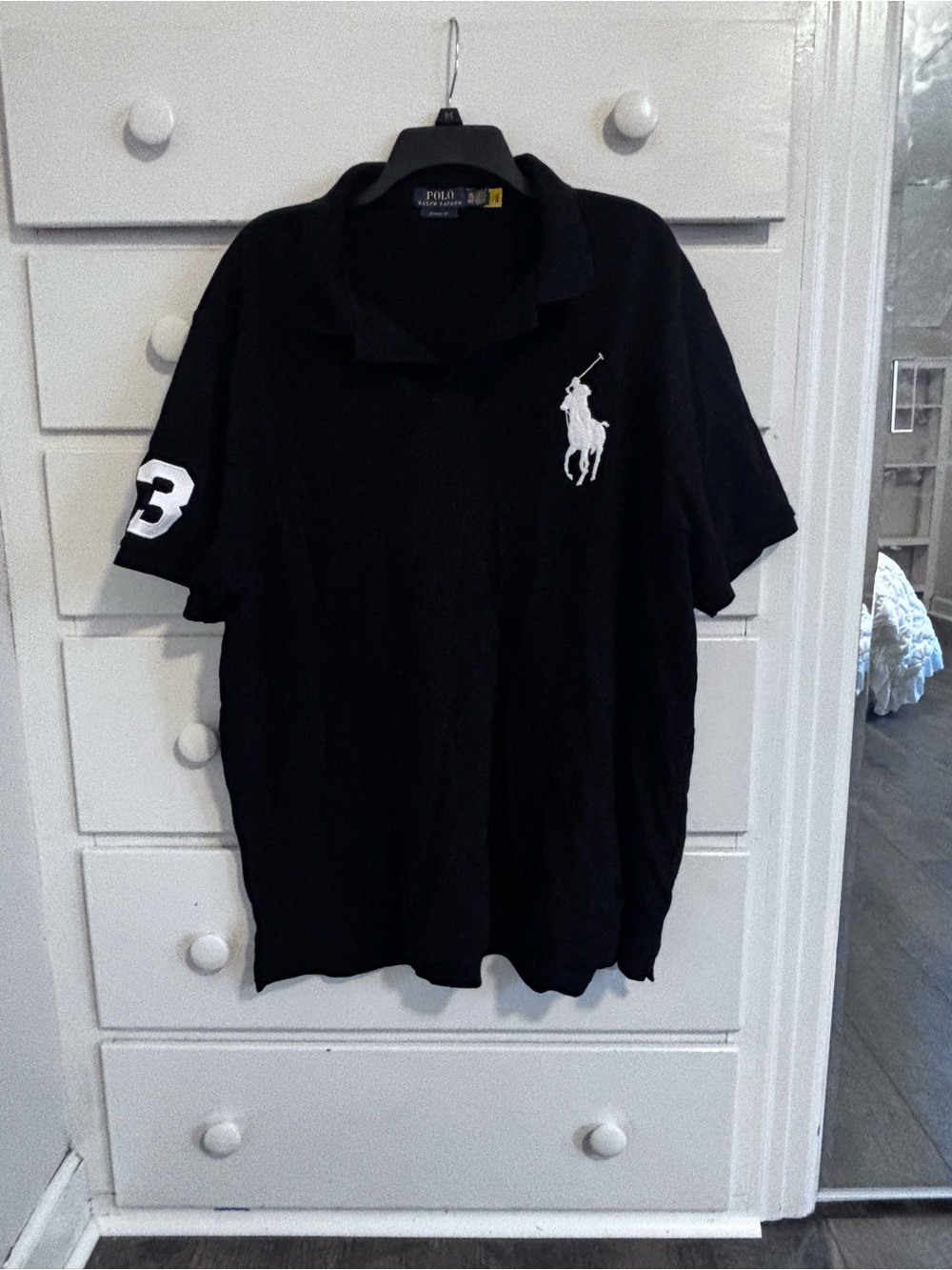 Polo by Ralph Lauren Black Polo with White Logo and Sleeve Number